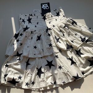 Chaser Cool Jersey Tiered Flouncy Mini Skirt Star Print Cream Medium
